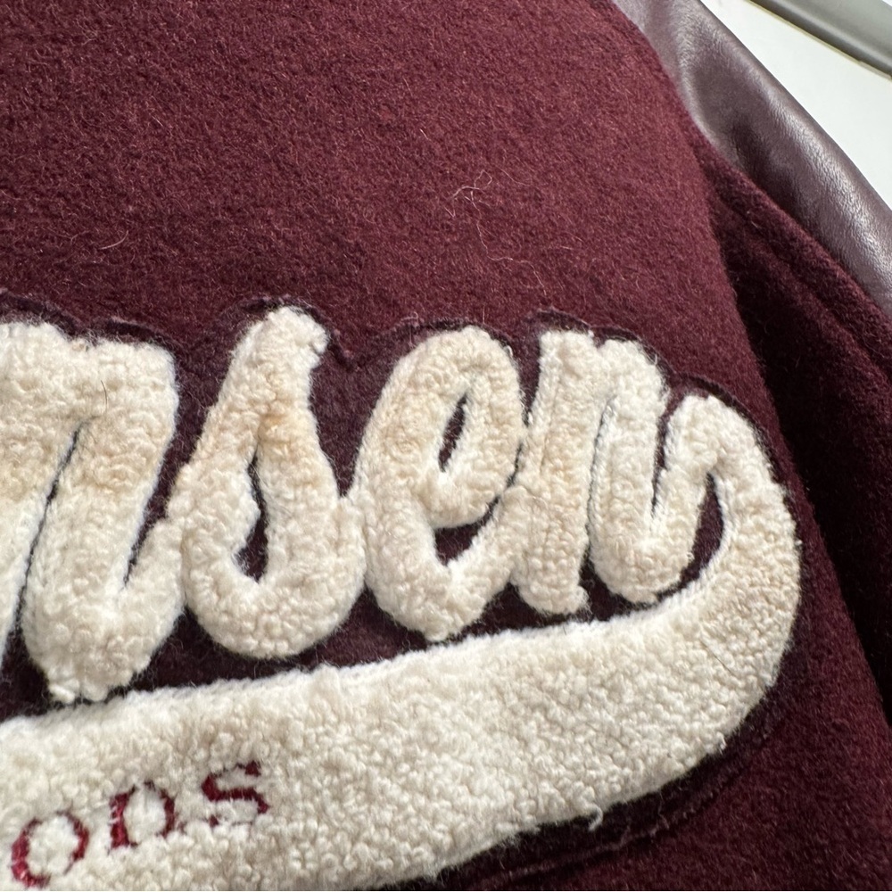 Vintage Authentic Y2K leather letterman jacket maroon small medium 90s Varsity - Picture 10 of 10